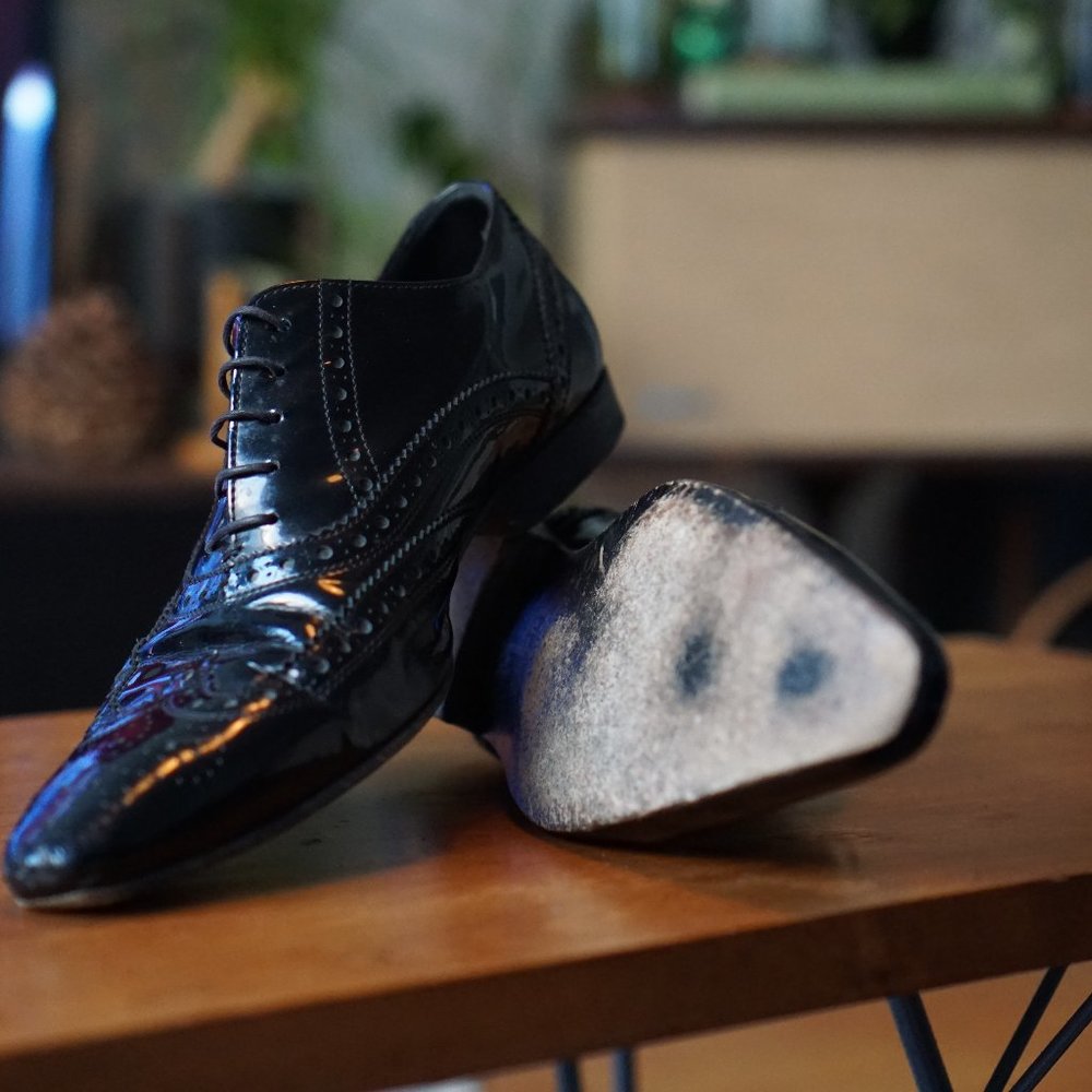 Black Patent Leather Hugo Boss Wingtip Shoes